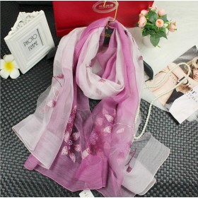 Wool Silk Scaves Purple Embroidery Women Summer Scarf